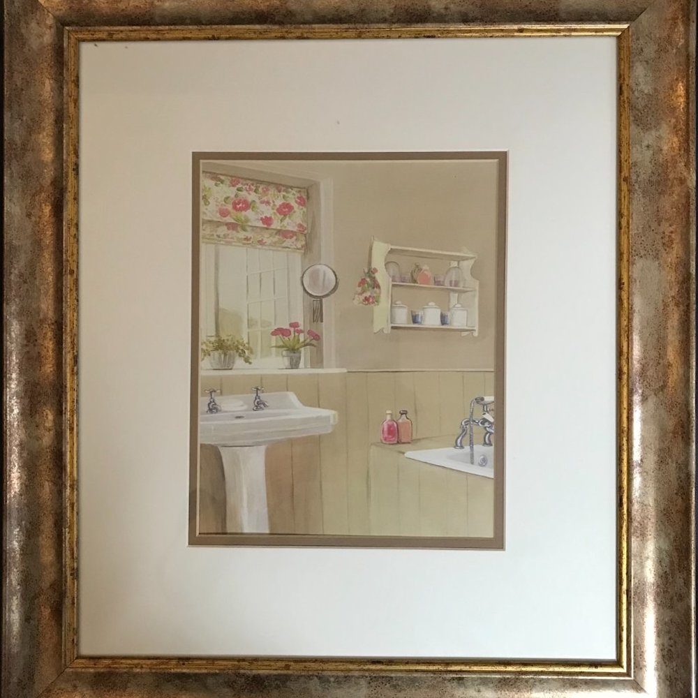 Framed watercolour bathroom print
